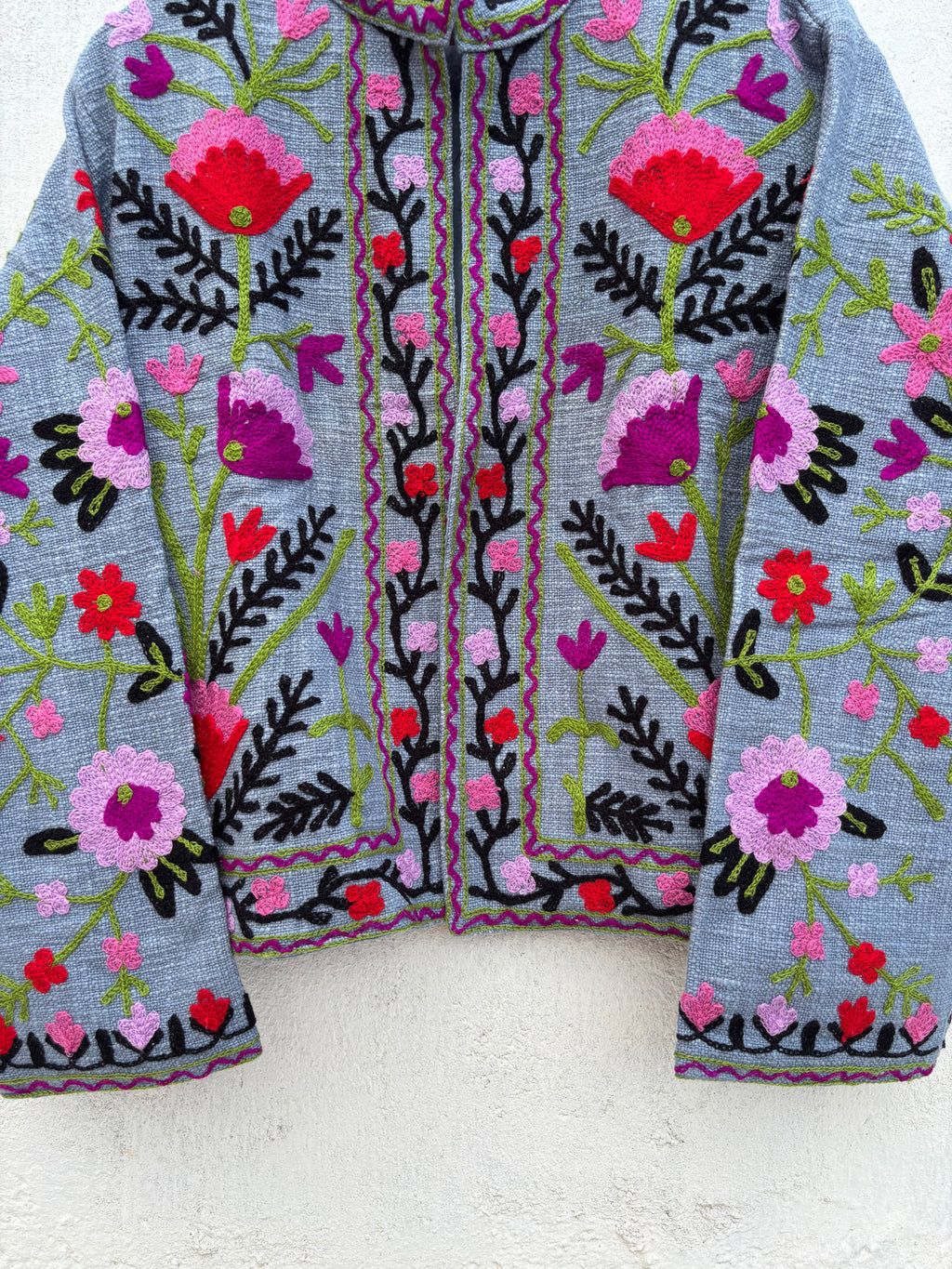 Grey Floral Embroidered Suzani Jacket