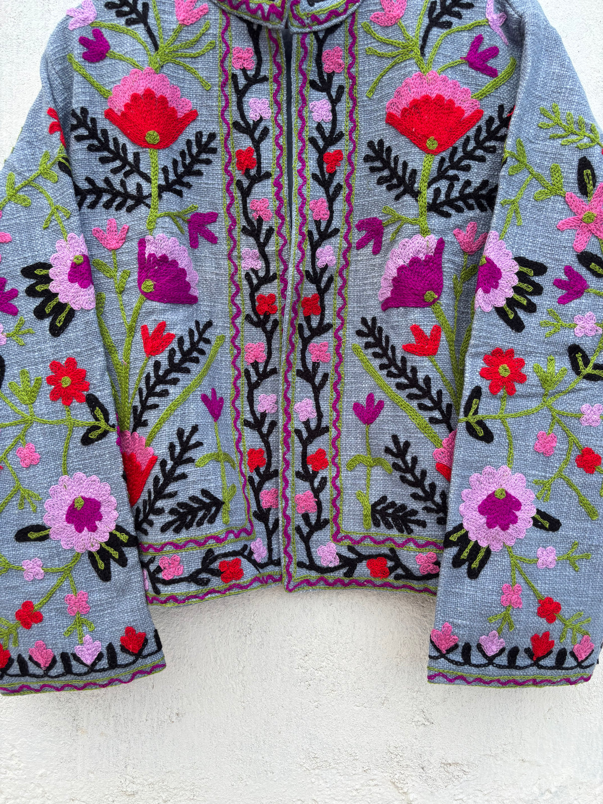 Grey Floral Embroidered Suzani Jacket