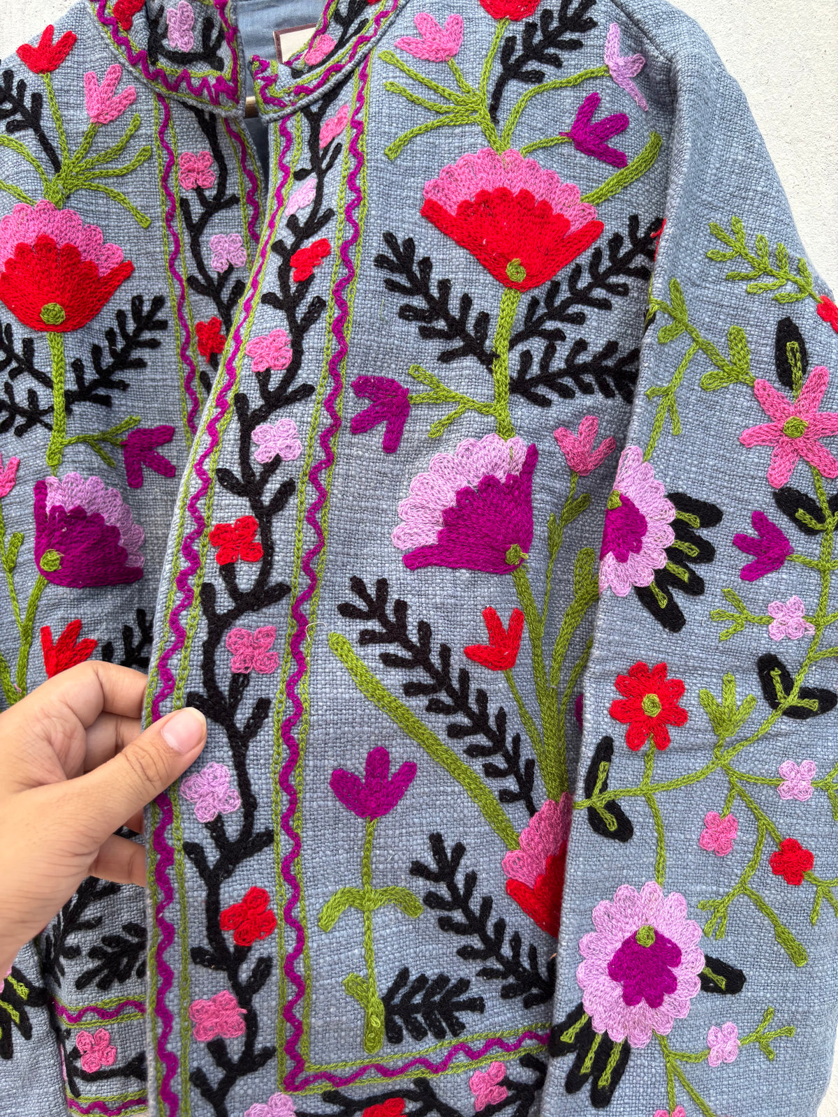 Grey Floral Embroidered Suzani Jacket