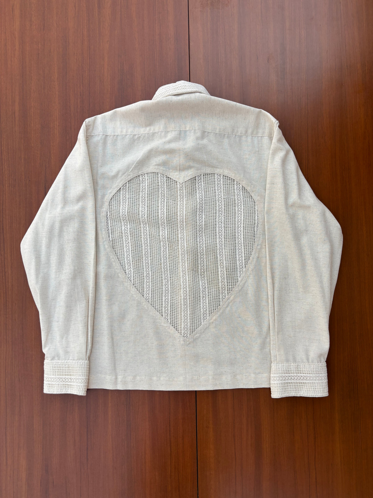 Lace Heart Cutout Cotton Shirt