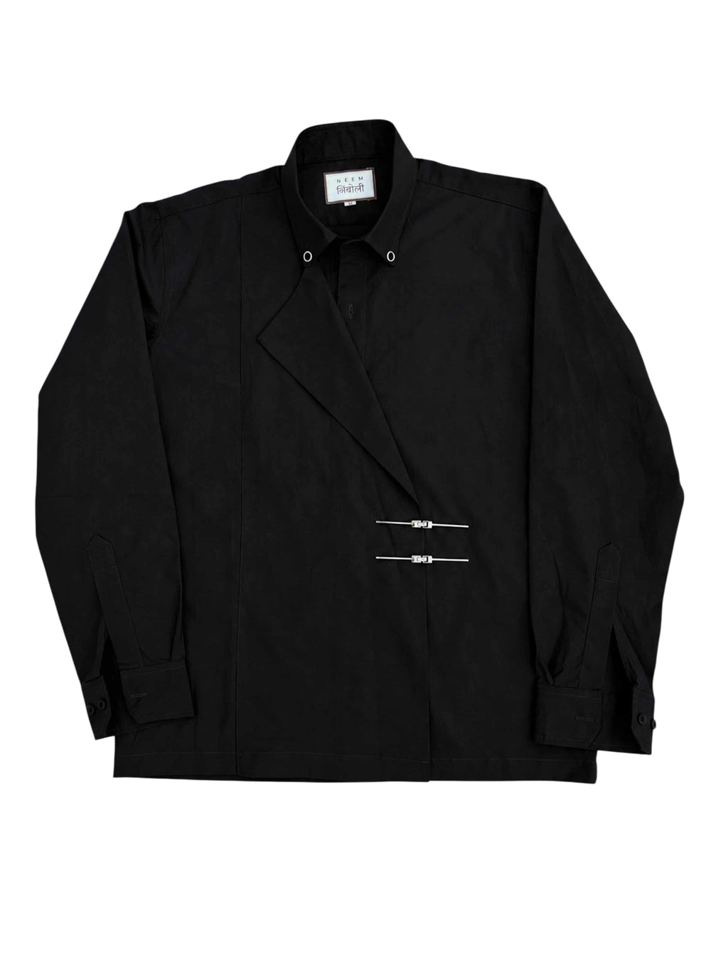Black Cotton Shirt with Metal Buckles