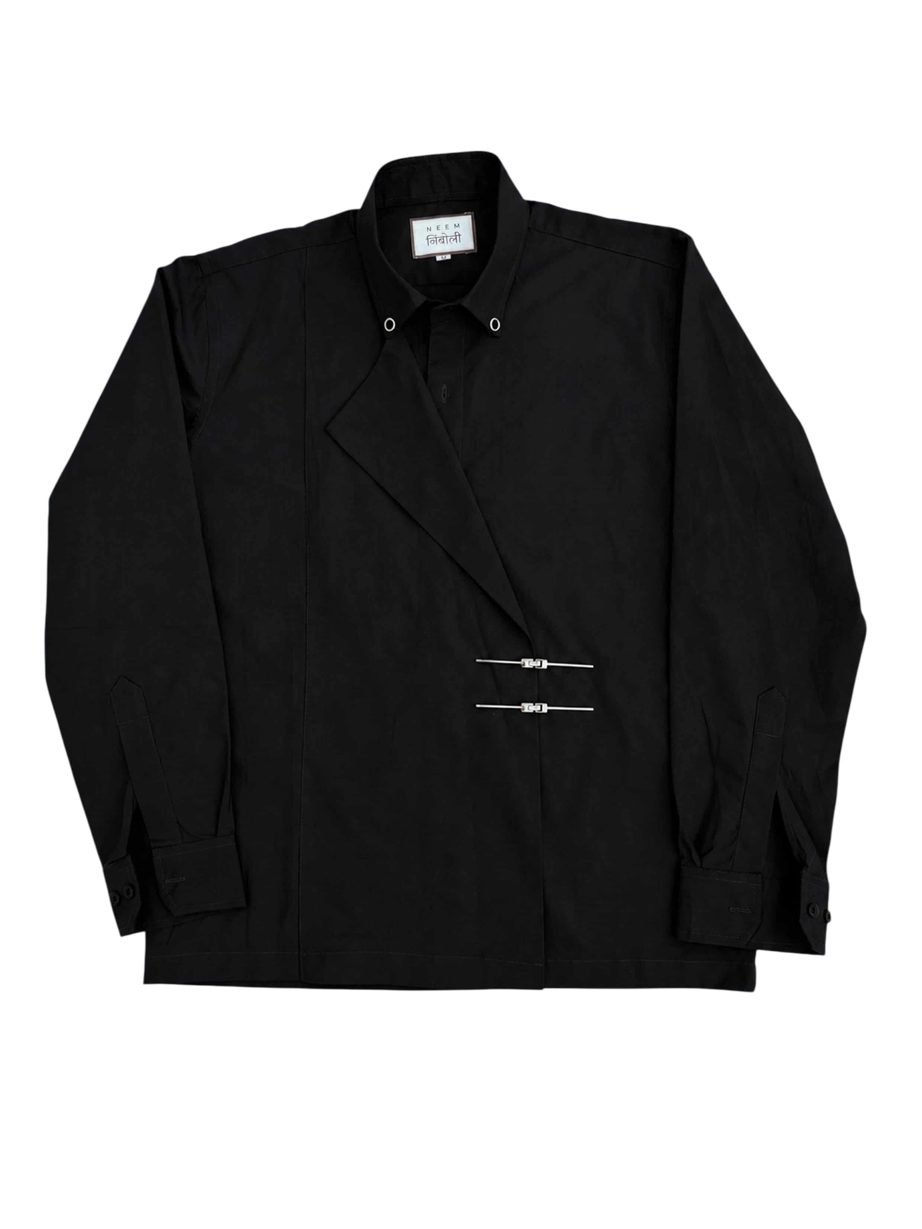 Black Cotton Shirt with Metal Buckles