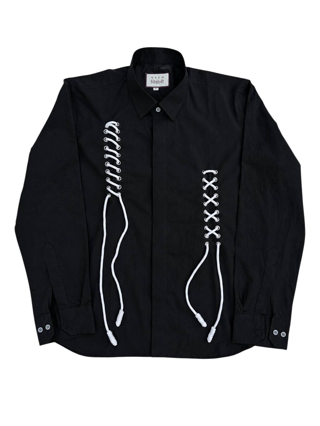Black Lace Up Cotton Shirt