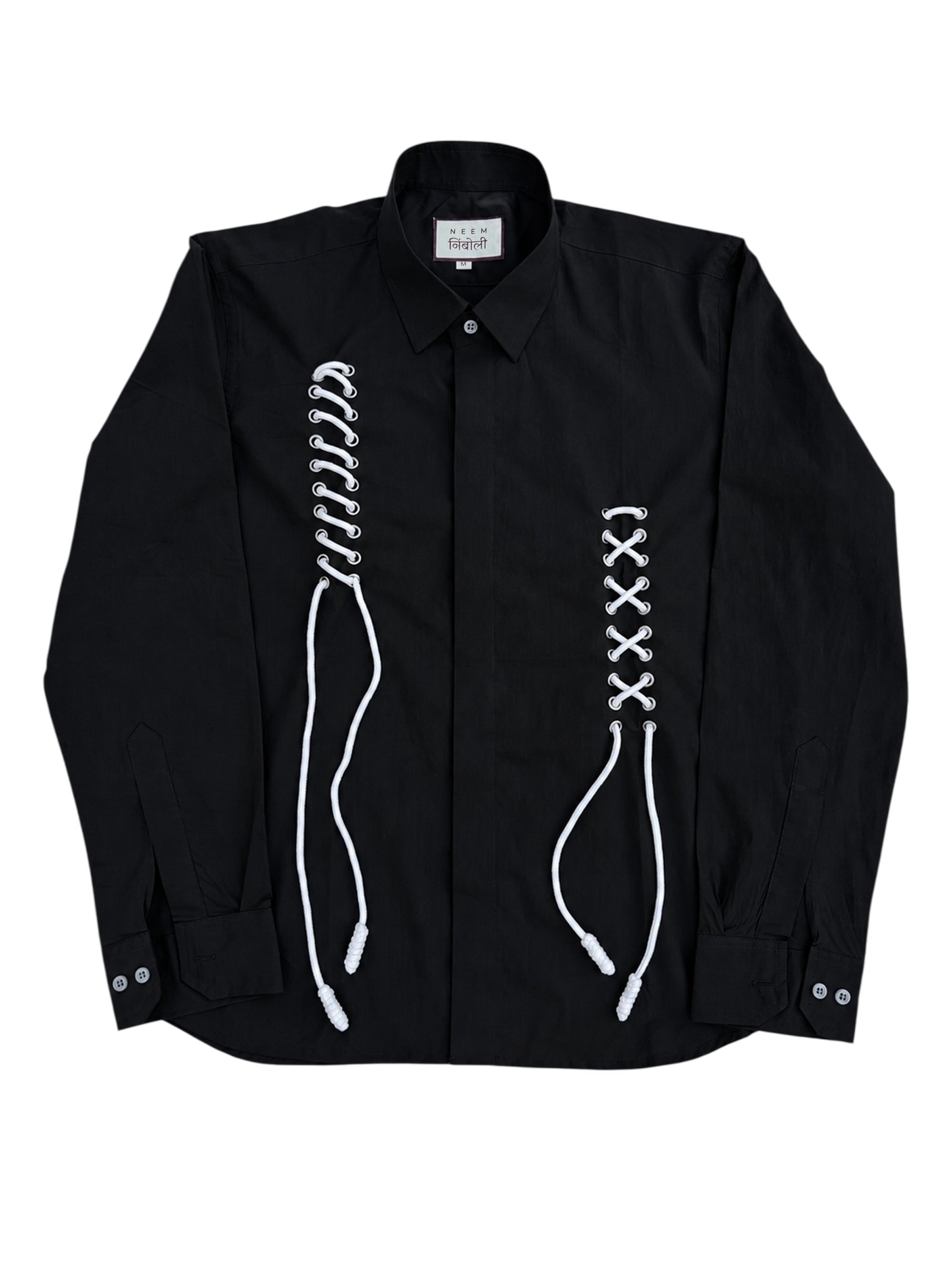 Black Lace Up Cotton Shirt