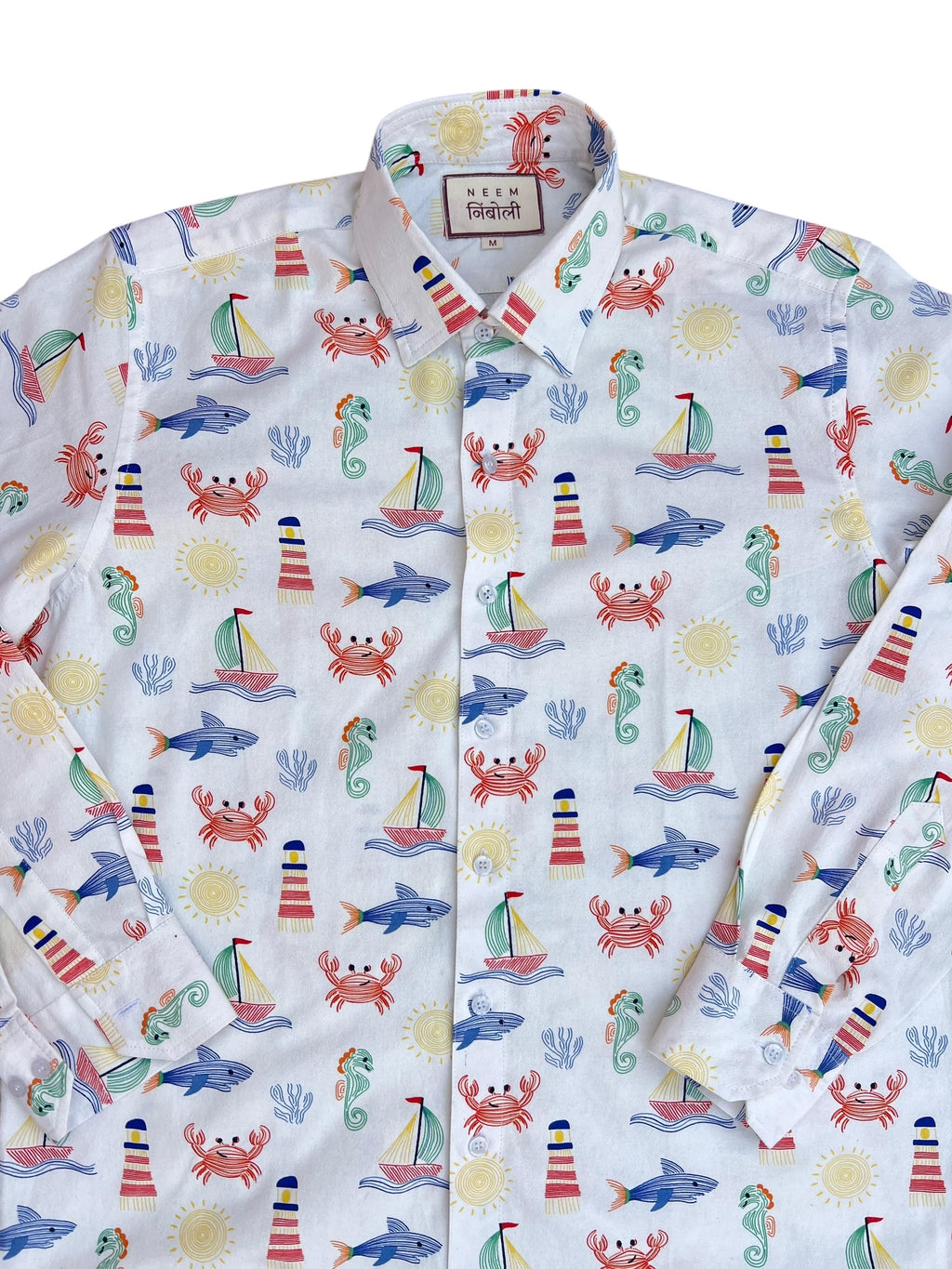 Shark Attack Graphic Print Cotton Button-Up Shirt