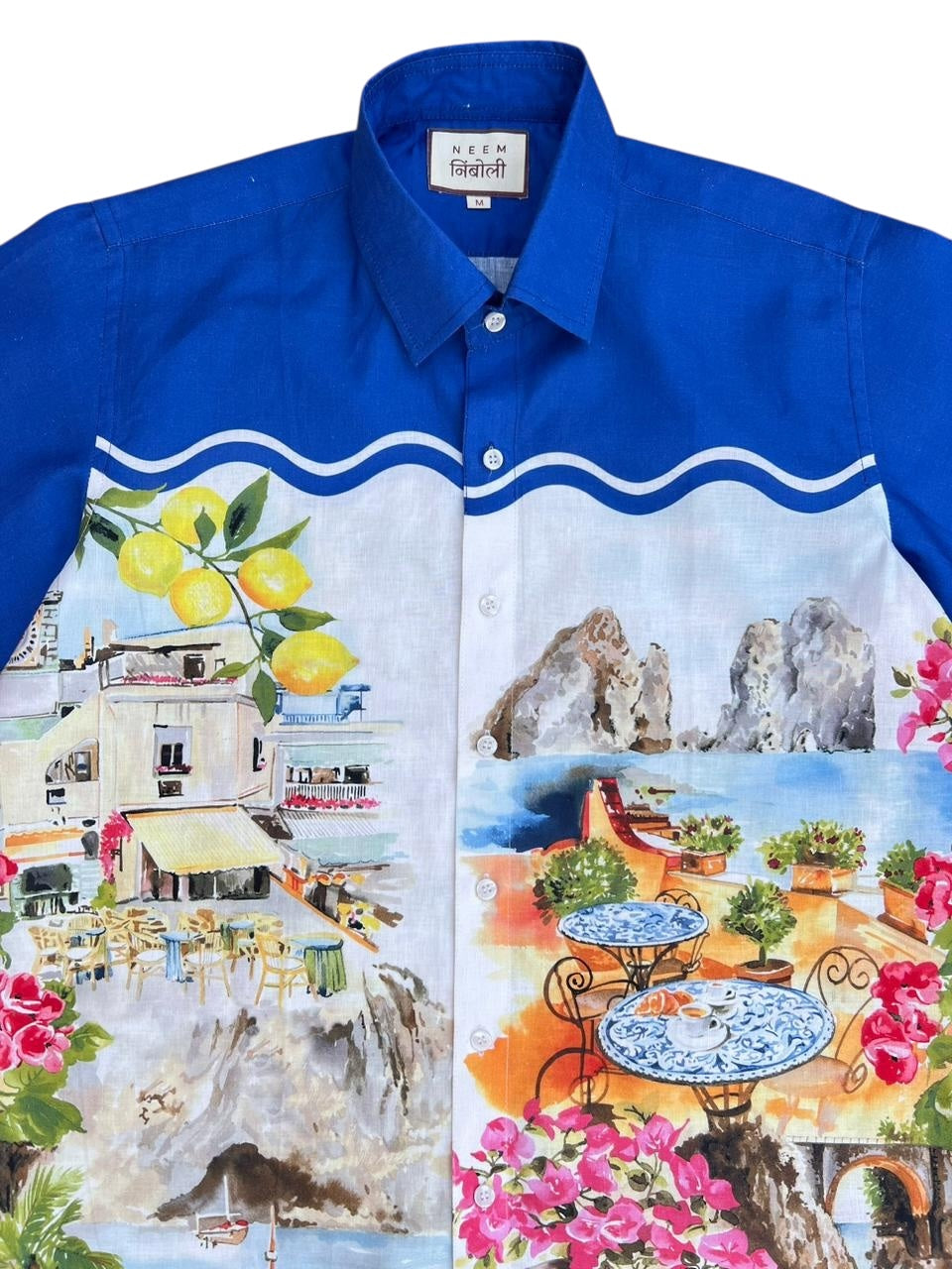 Royal Blue Italian Scenic Print Cotton Shirt
