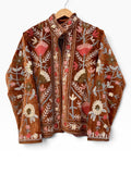 Rust Brown Velvet Suzani Floral Embroidered Jacket