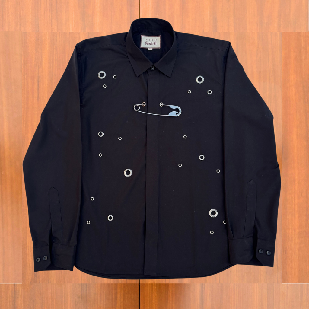 Giant Safety Pin Black Cotton Shirt