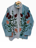 Blue Checkered Anar Motif Kantha Embroidery Jacket