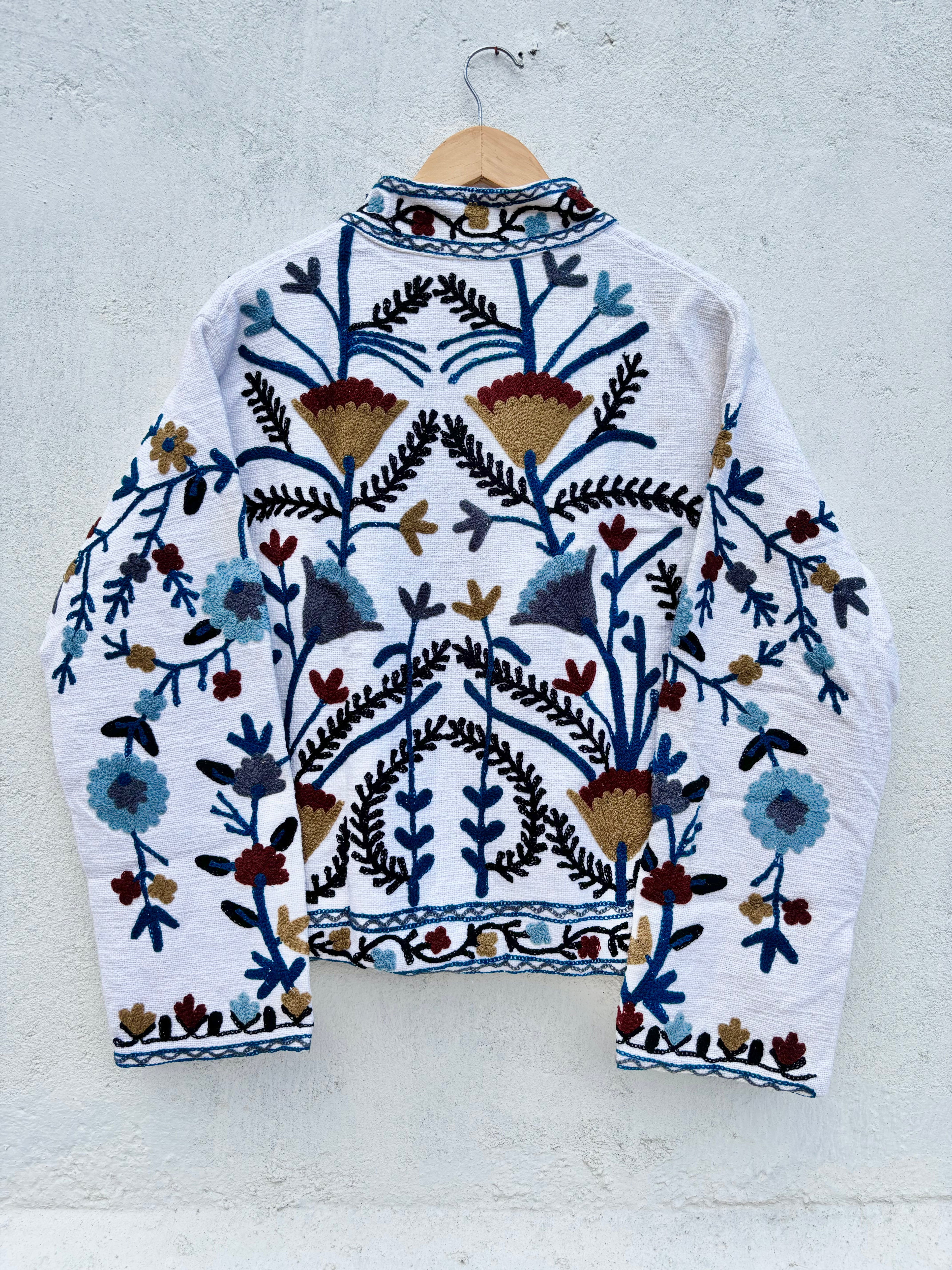 White Floral Suzani Embroidered Jacket