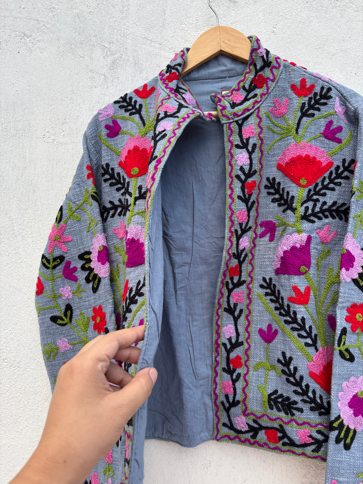 Grey Floral Embroidered Suzani Jacket