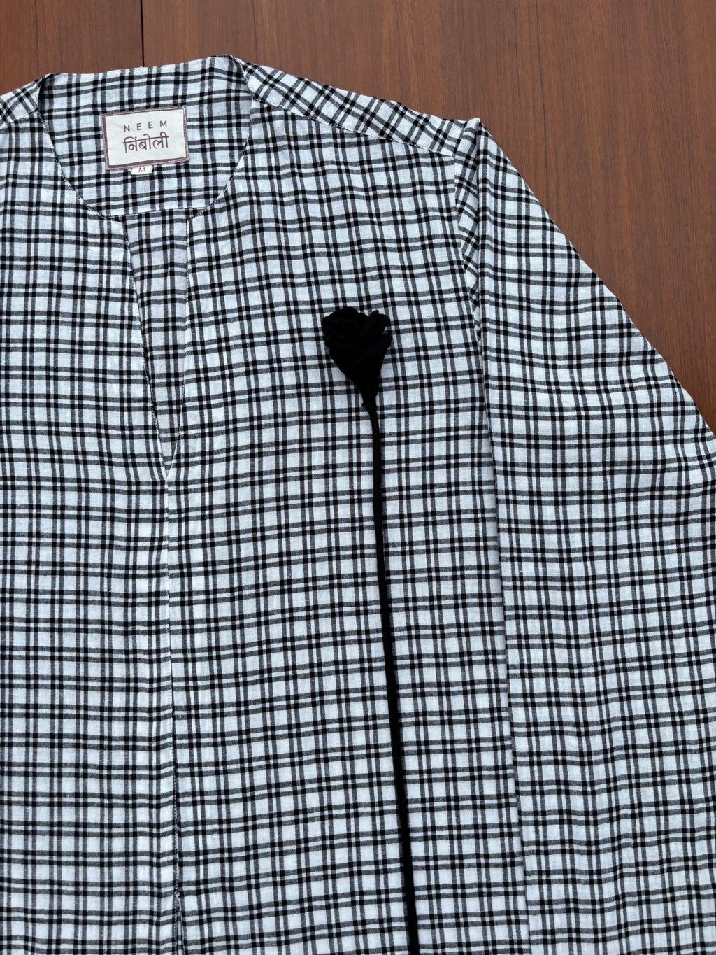 Plaid Shirt with Detachable Floral Brooch