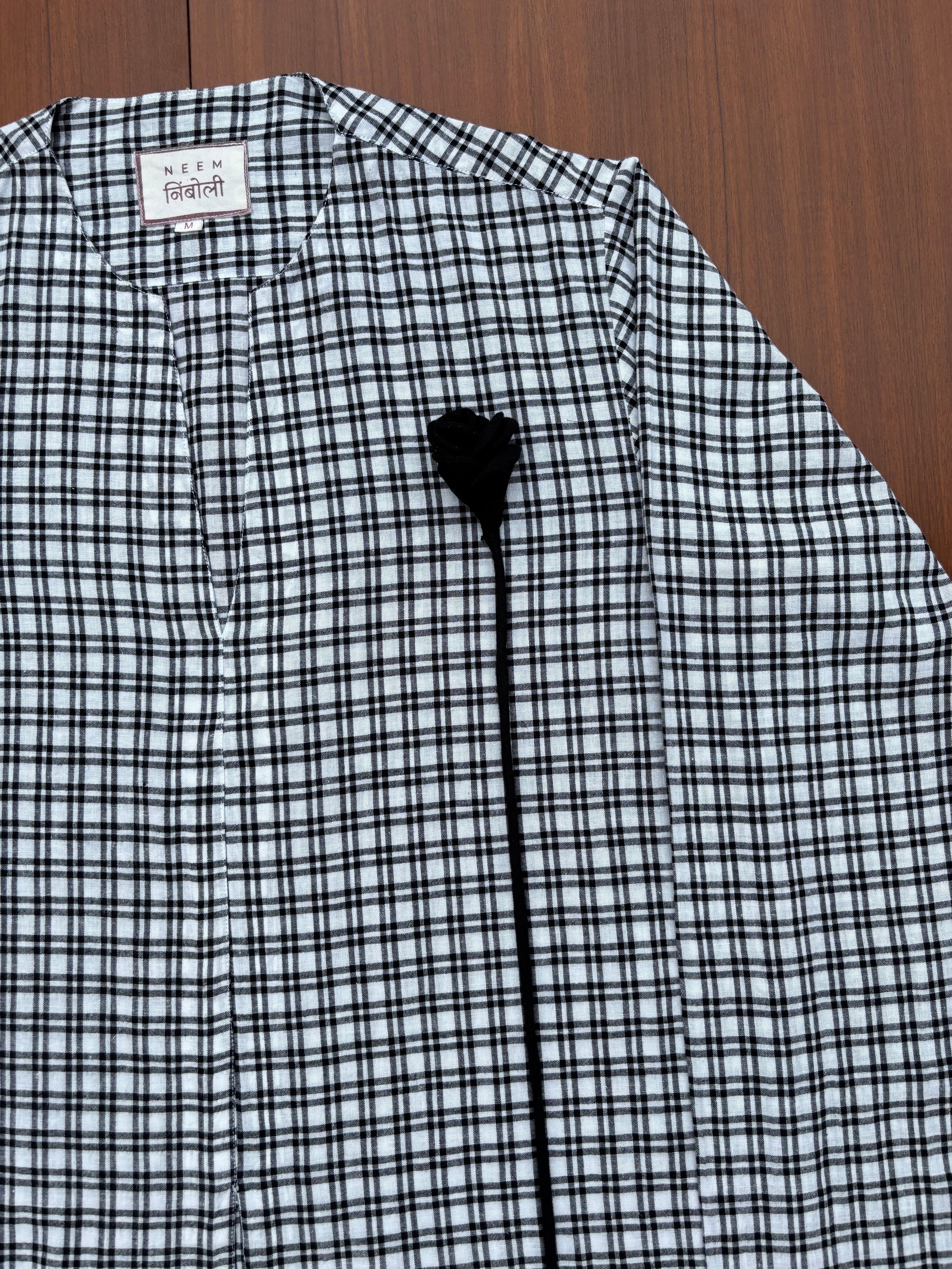 Plaid Shirt with Detachable Floral Brooch