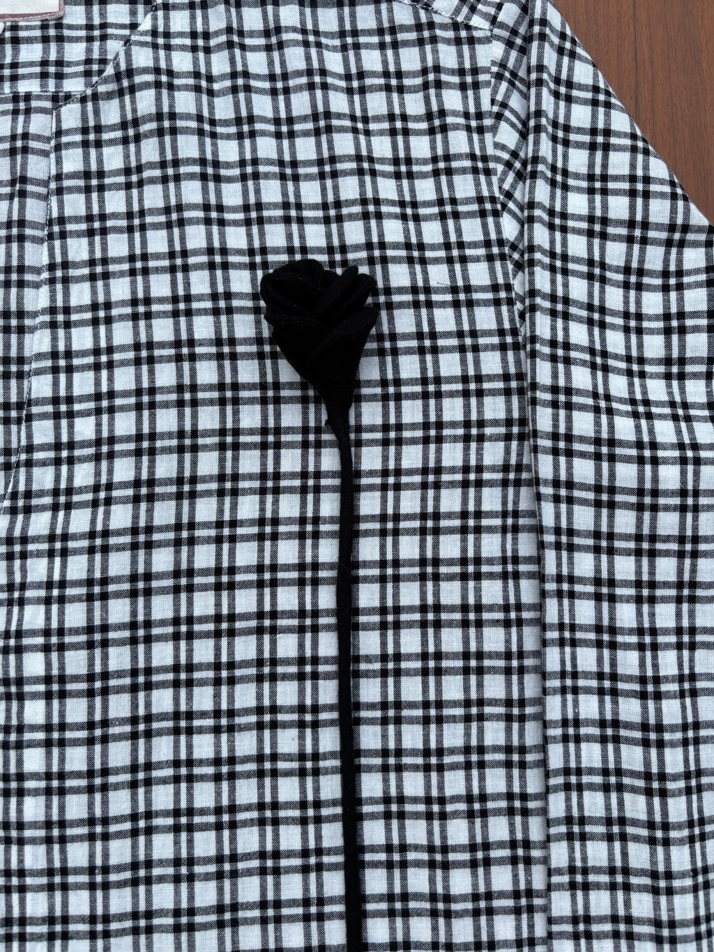 Plaid Shirt with Detachable Floral Brooch