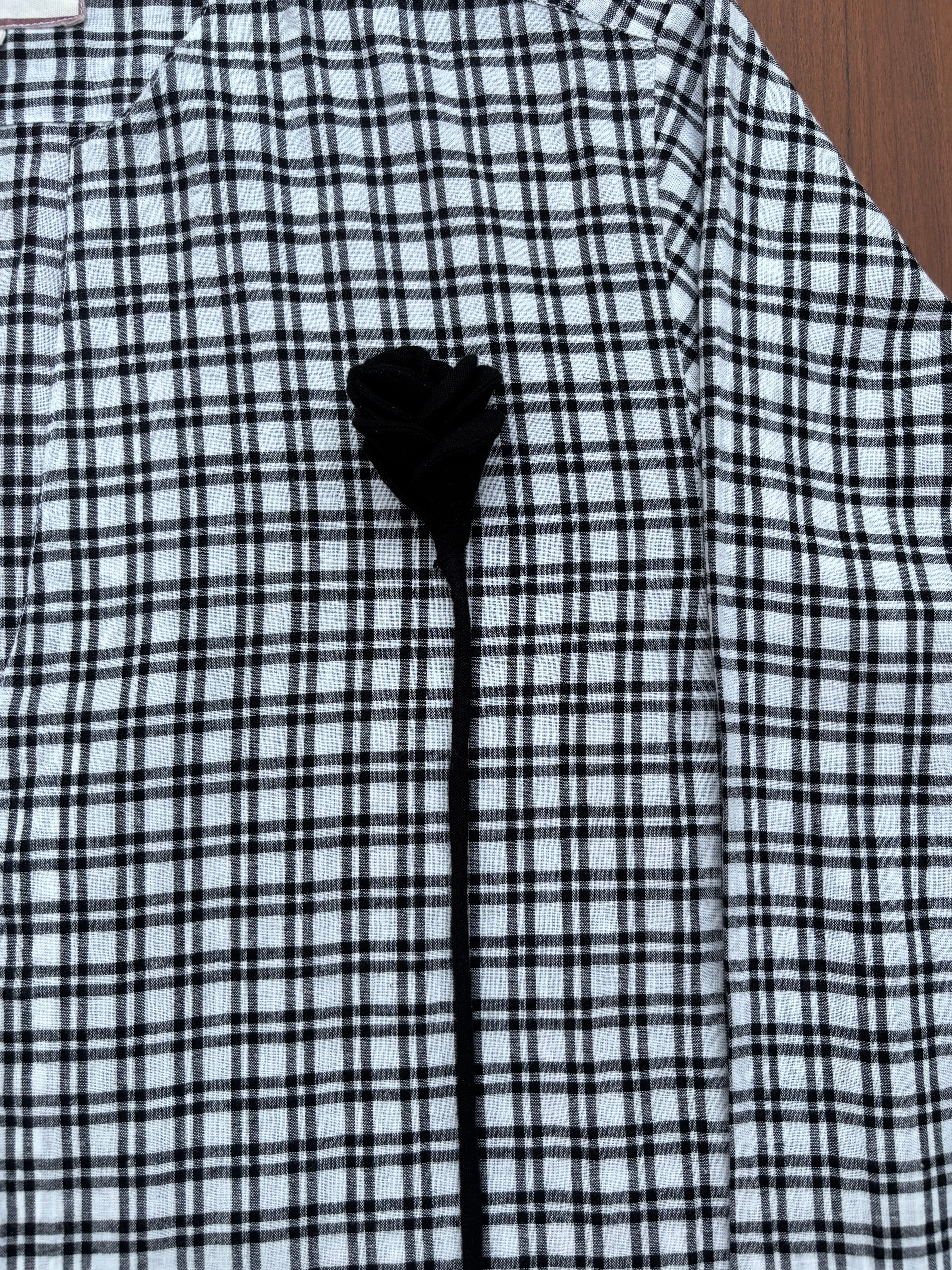 Plaid Shirt with Detachable Floral Brooch