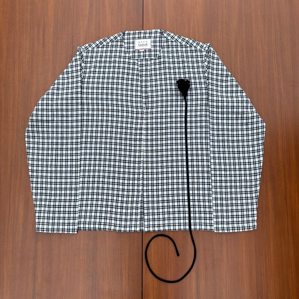 Plaid Shirt with Detachable Floral Brooch
