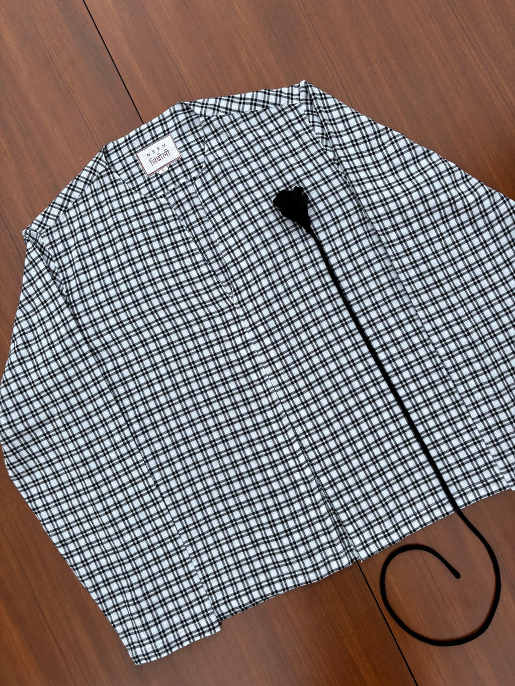 Plaid Shirt with Detachable Floral Brooch