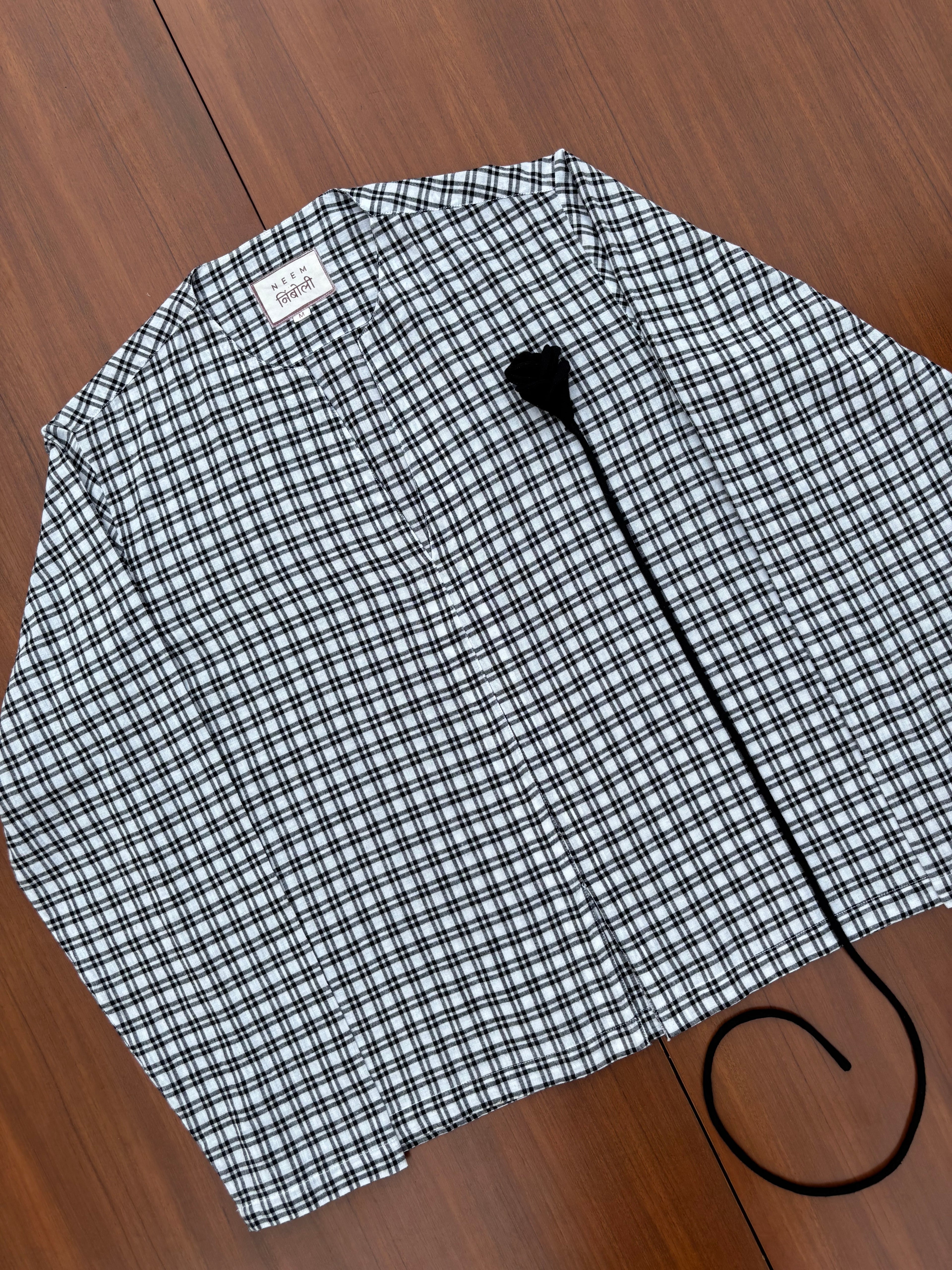 Plaid Shirt with Detachable Floral Brooch