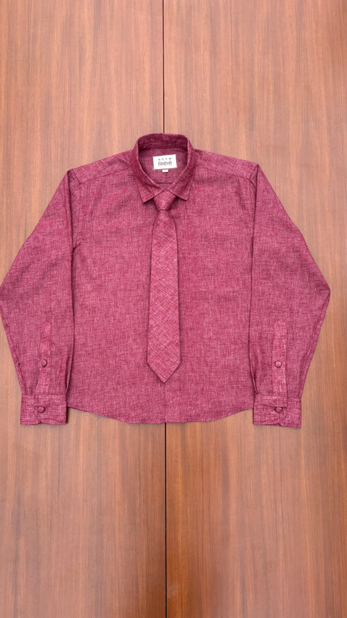 Burgundy Solid Shirt with Tie