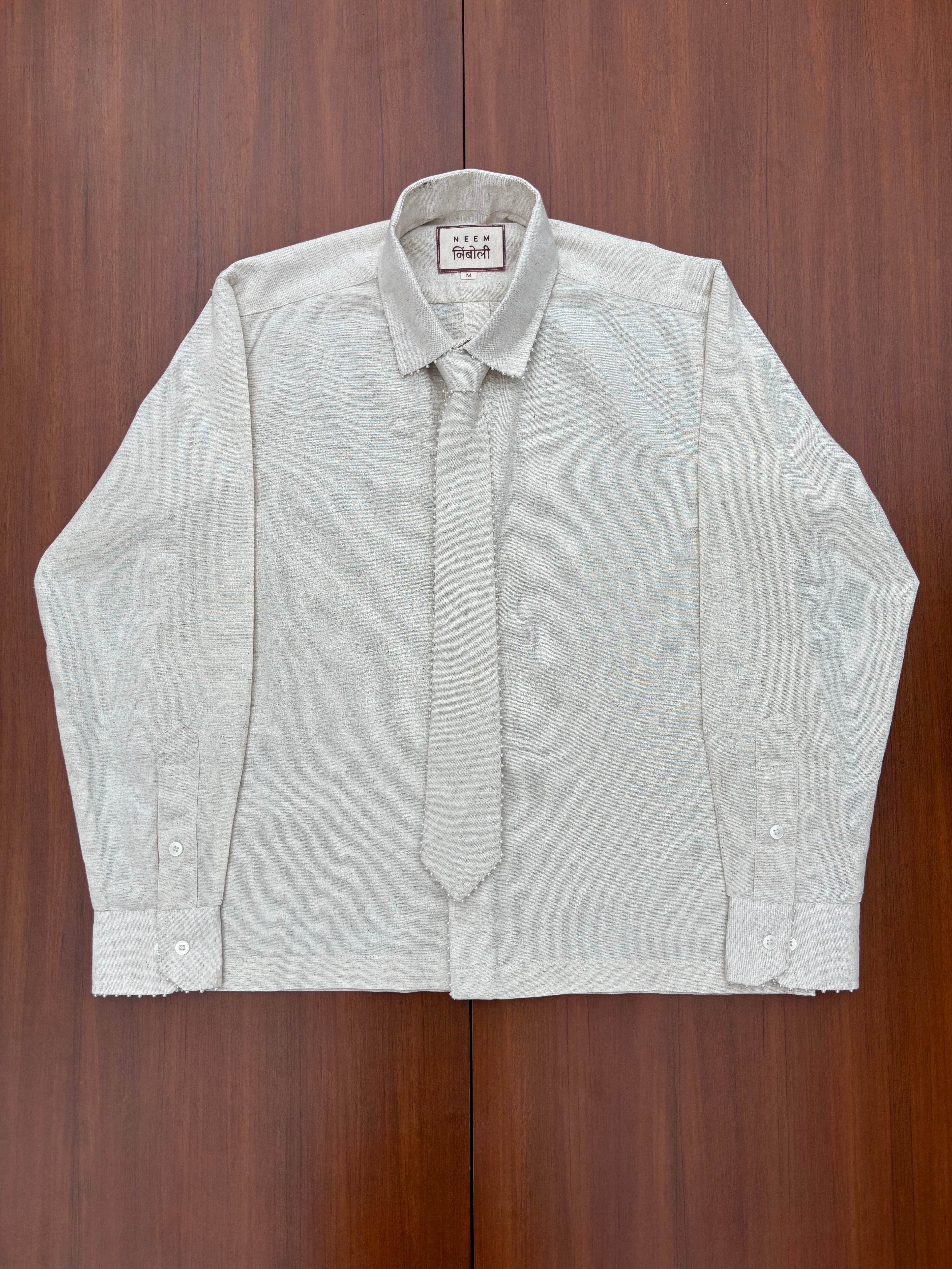 Open Back Cotton Shirt with Detachable Tie