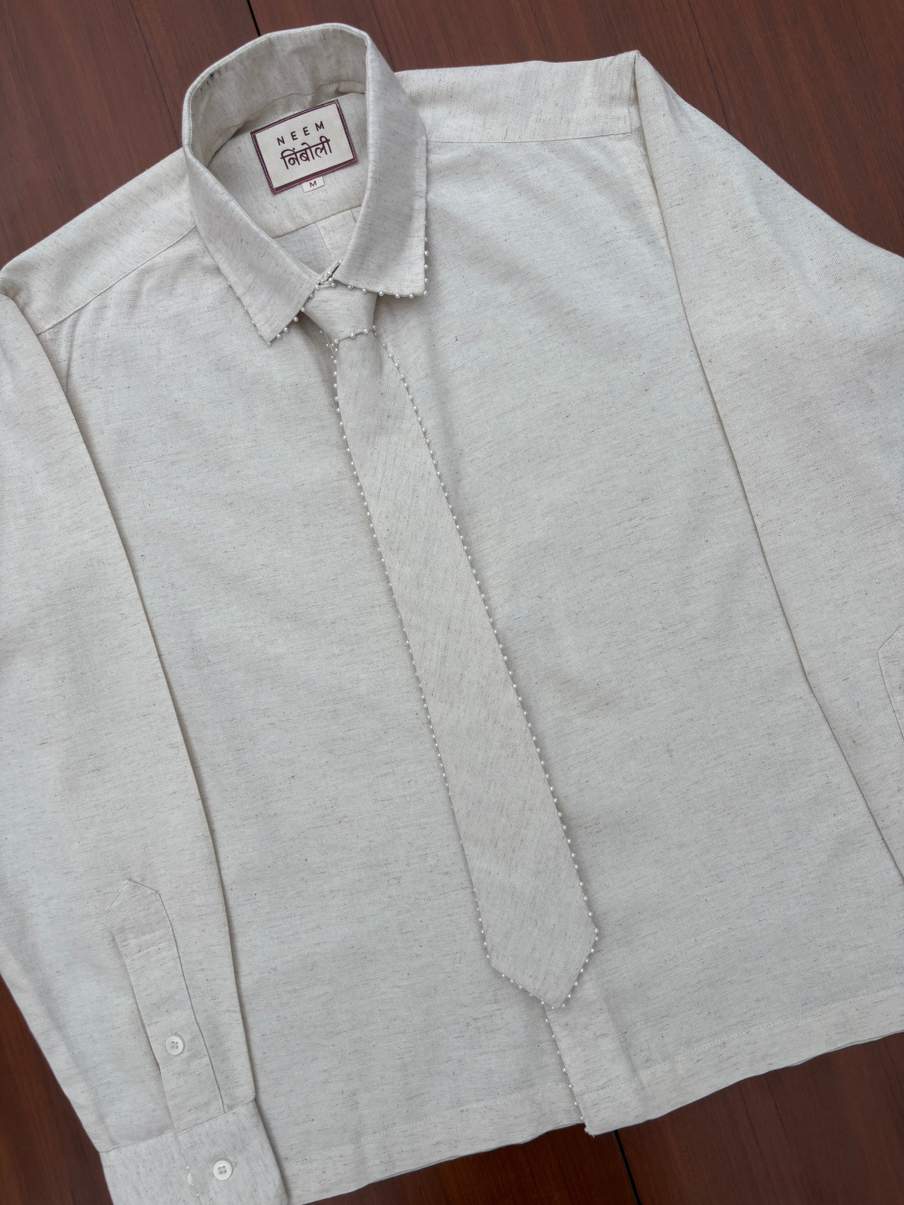 Open Back Cotton Shirt with Detachable Tie