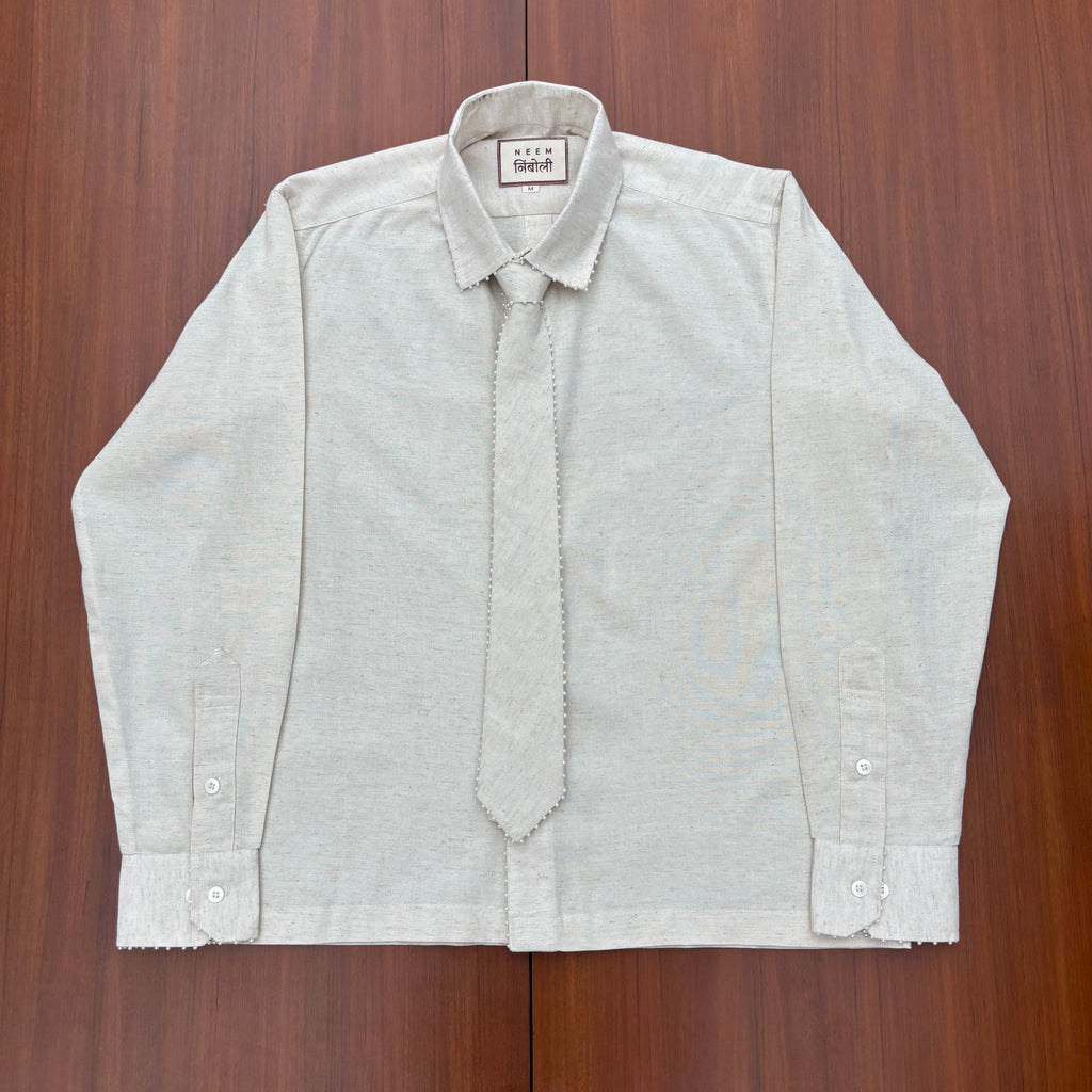 Open Back Cotton Shirt with Detachable Tie