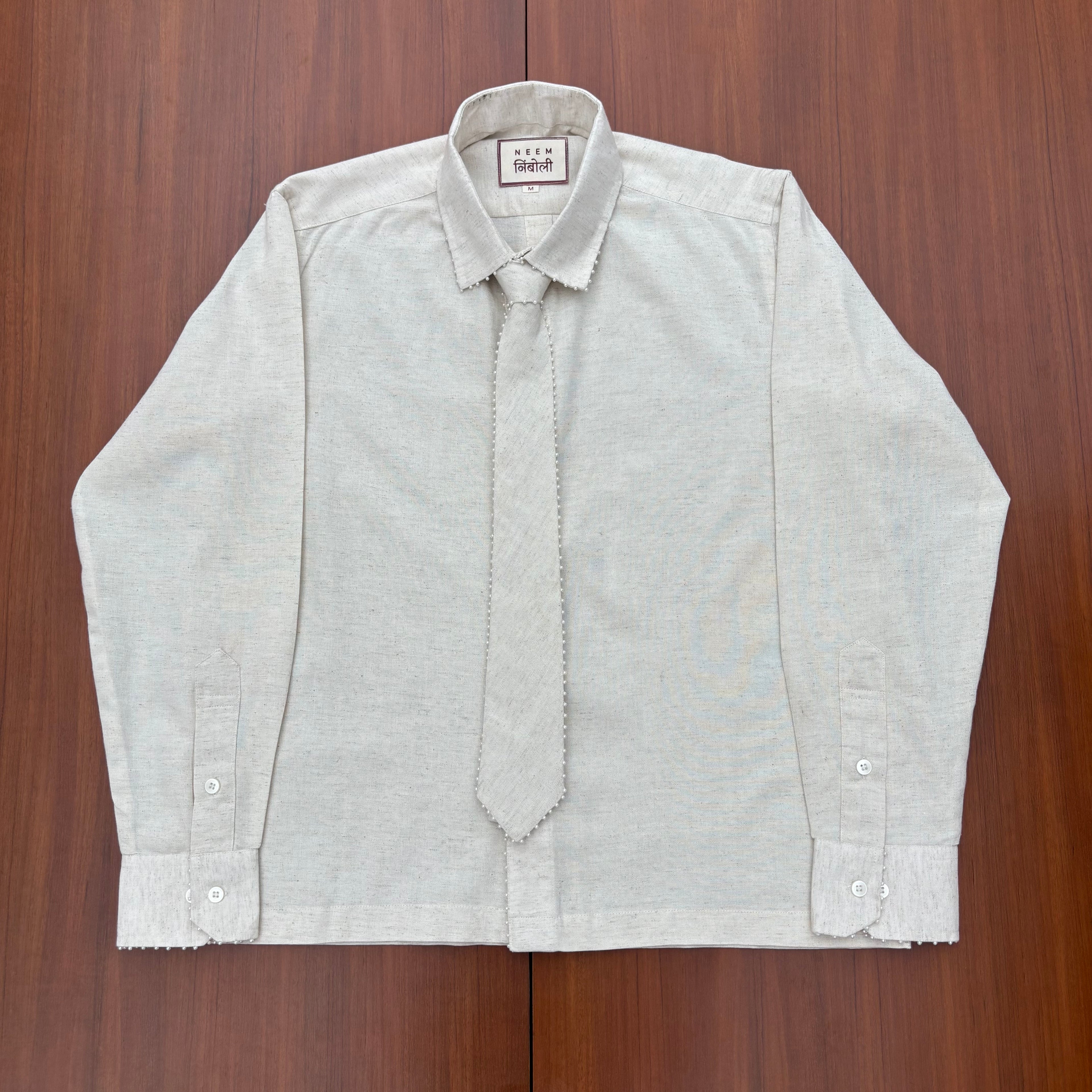 Open Back Cotton Shirt with Detachable Tie