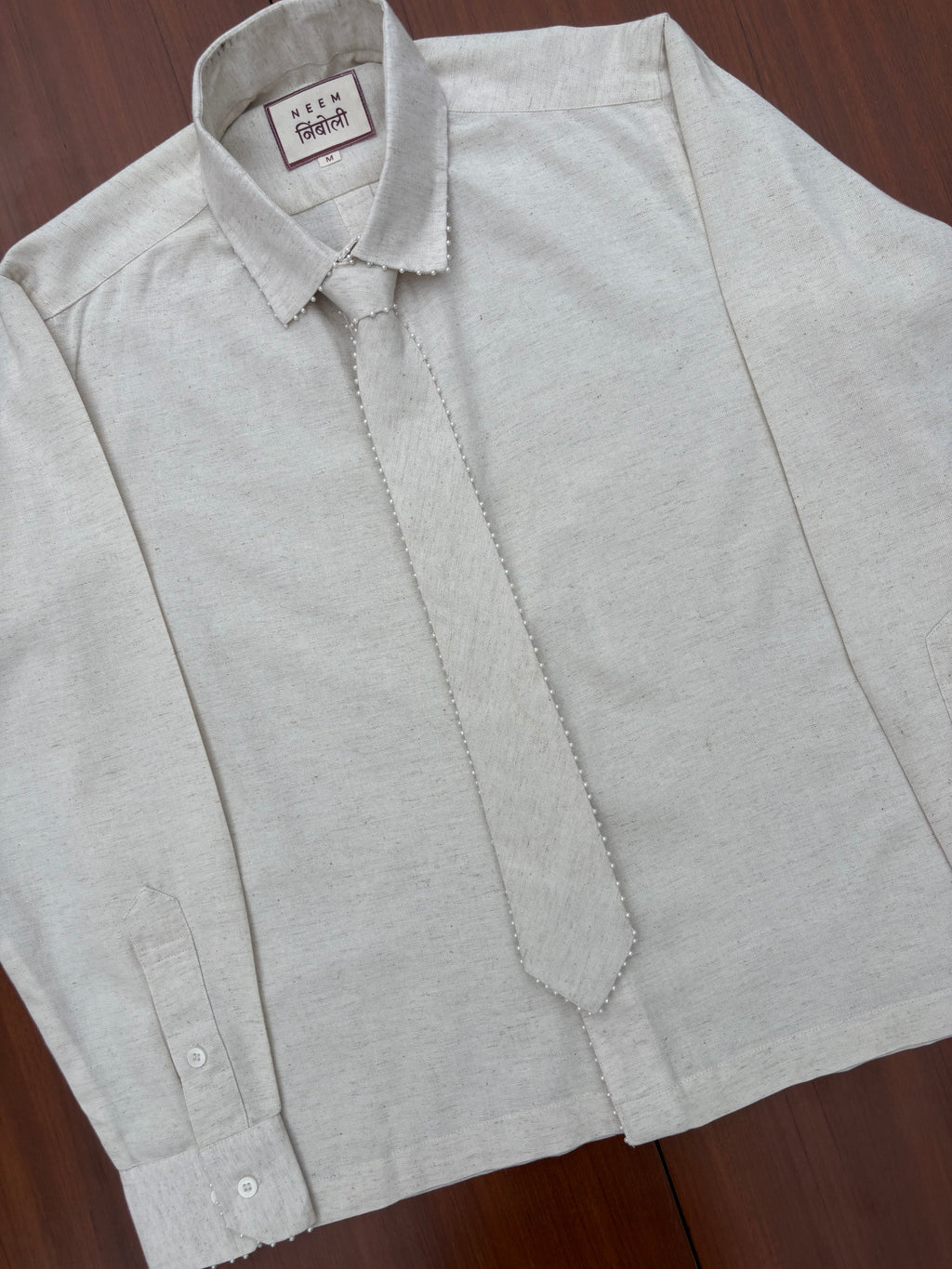 Open Back Cotton Shirt with Detachable Tie
