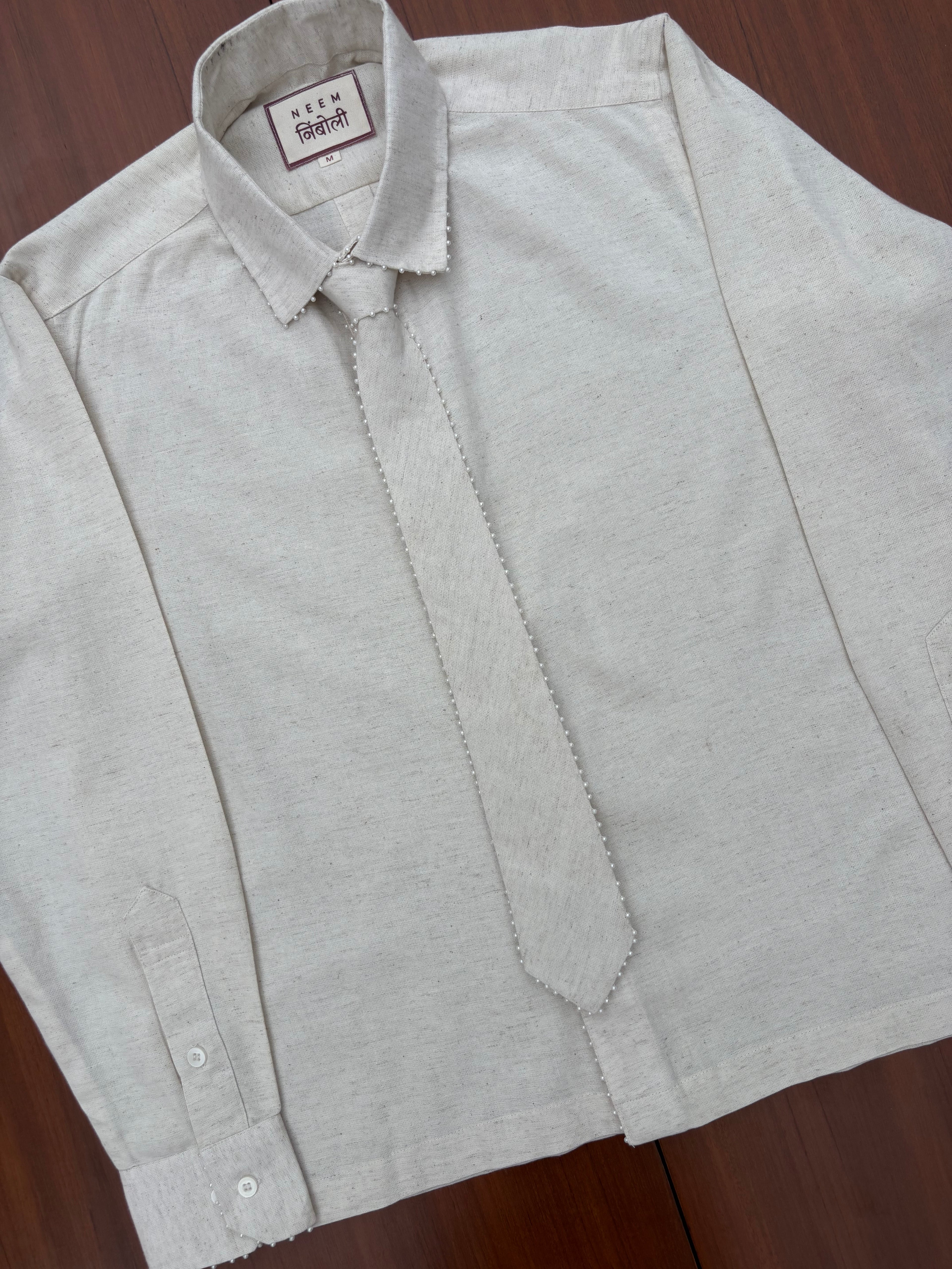 Open Back Cotton Shirt with Detachable Tie