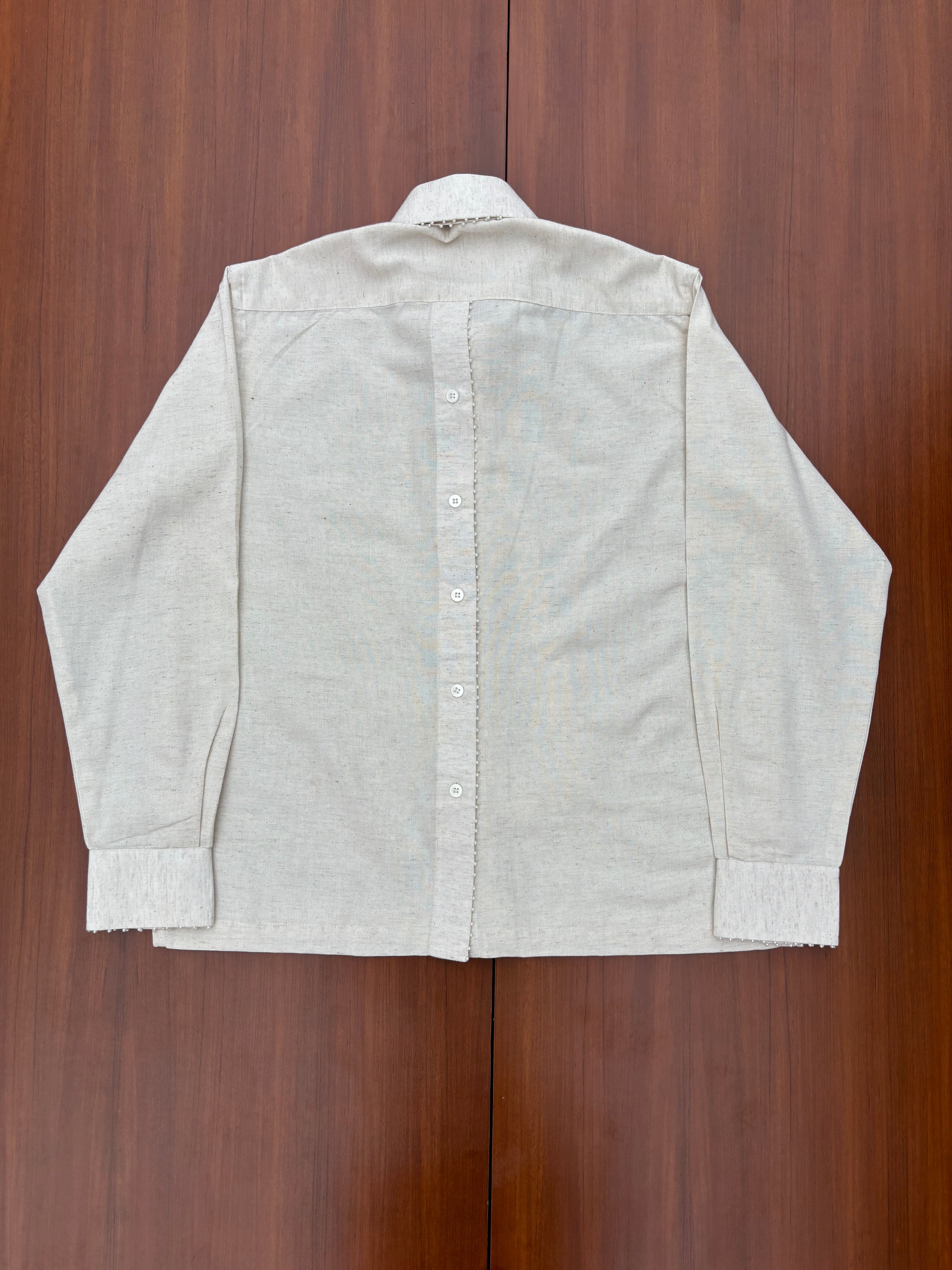 Open Back Cotton Shirt with Detachable Tie