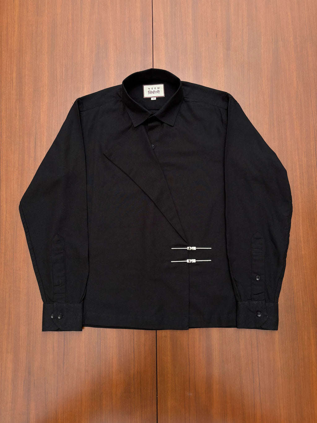 Black Cotton Shirt with Metal Buckles