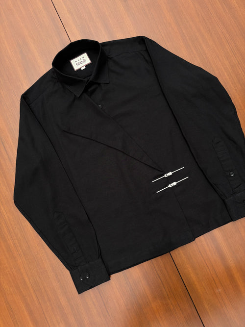Black Cotton Shirt with Metal Buckles