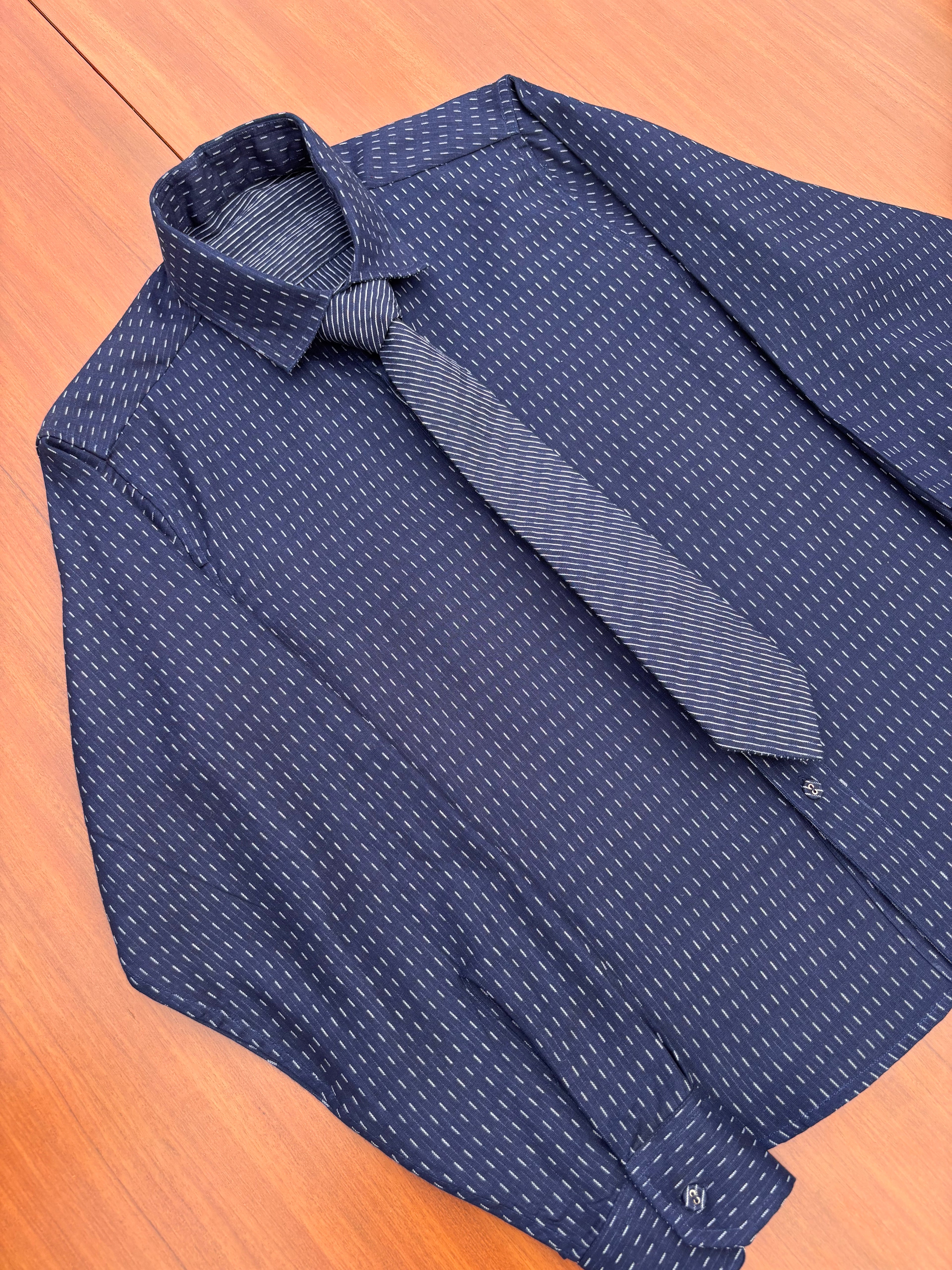 Midnight Reversible Cotton Shirt with Detachable Tie