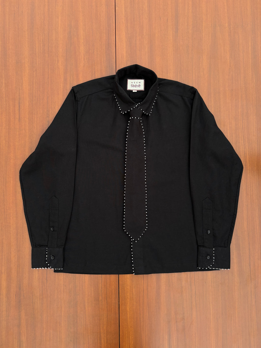 Open Back Cotton Shirt with Detachable Tie