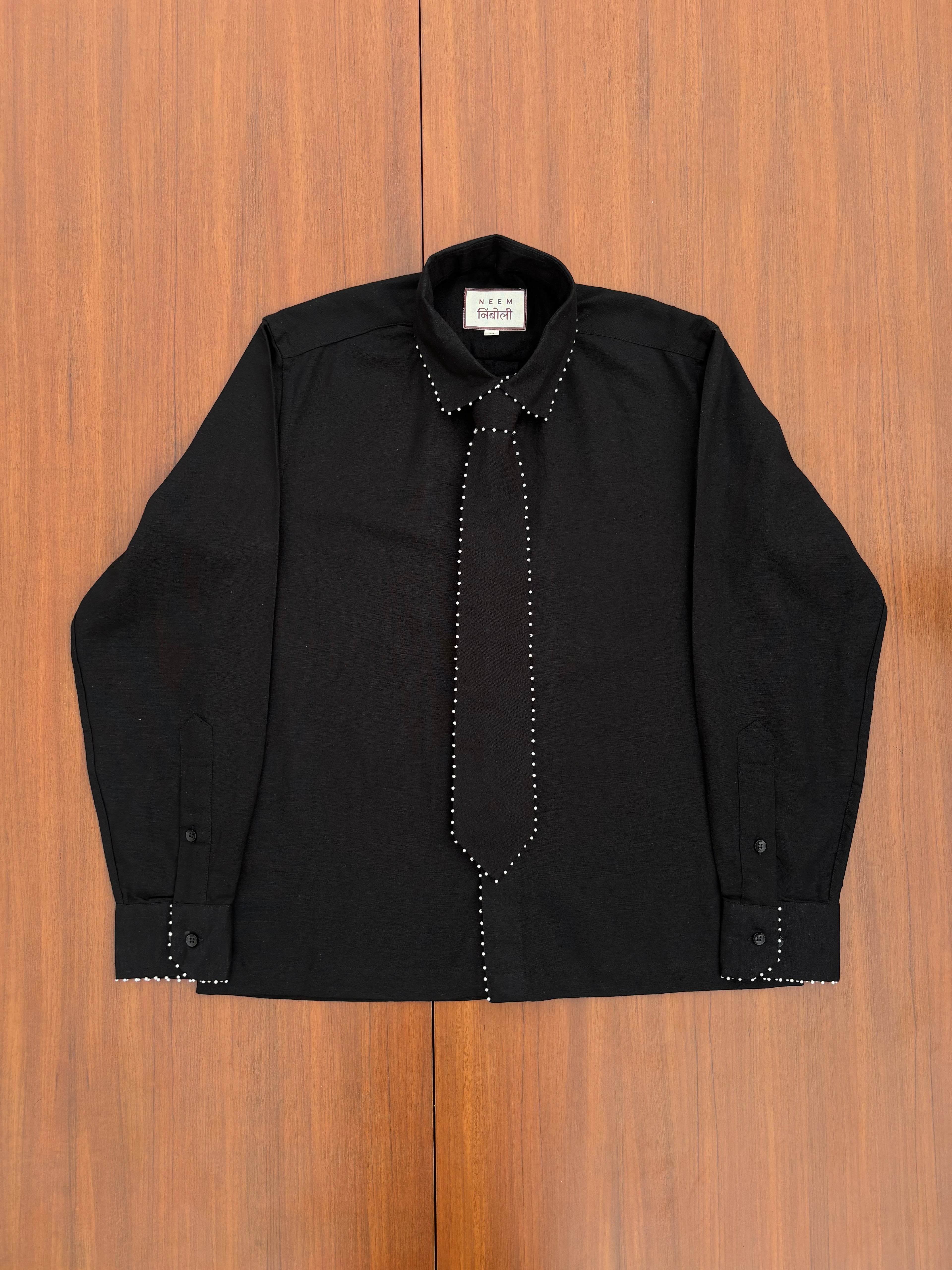 Open Back Cotton Shirt with Detachable Tie