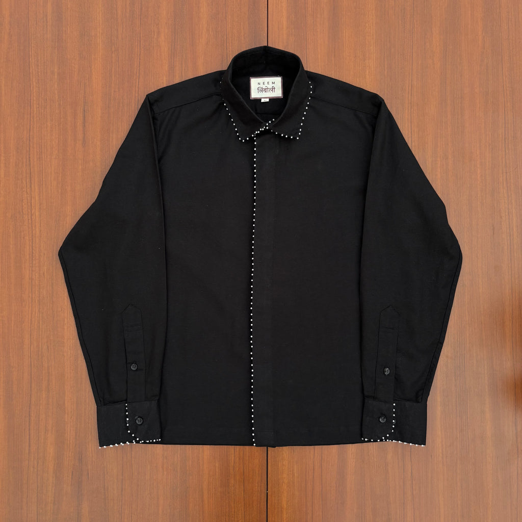 Open Back Cotton Shirt with Detachable Tie