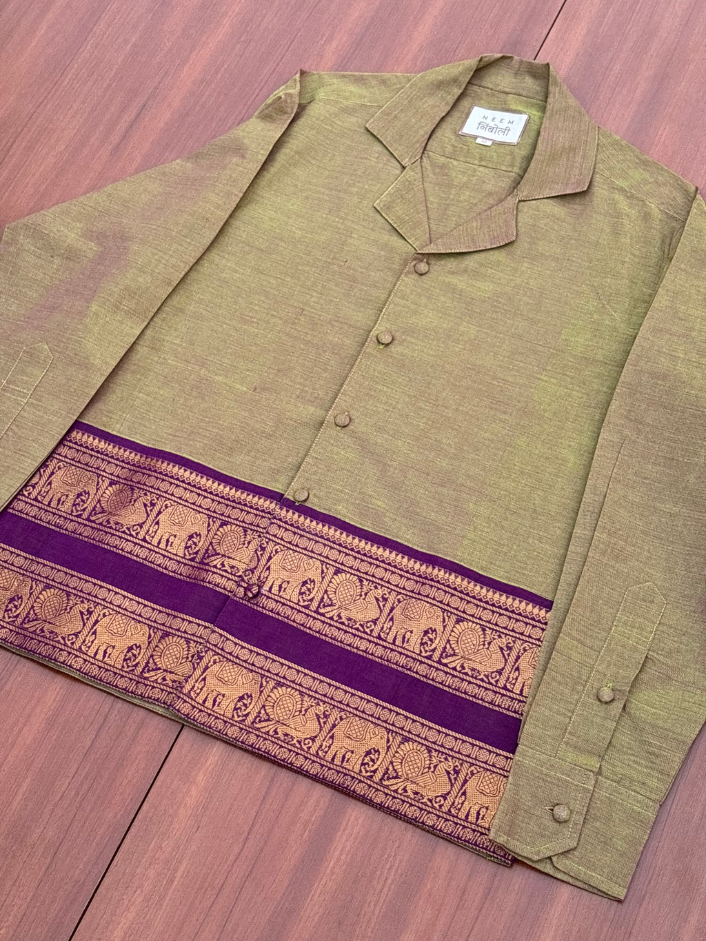 Olive Elephant Border Shirt